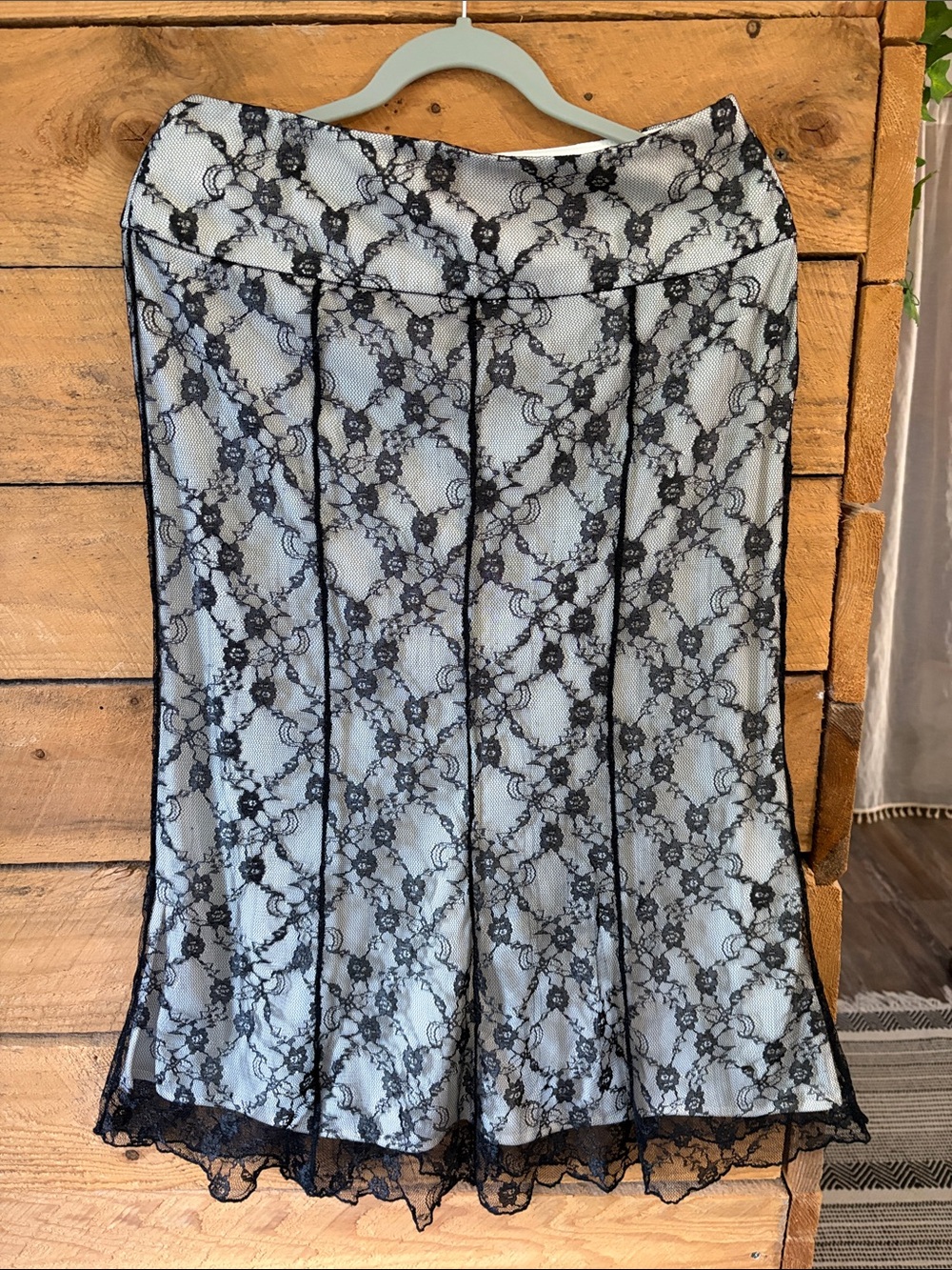 Black Lace Overlay A-Line Skirt